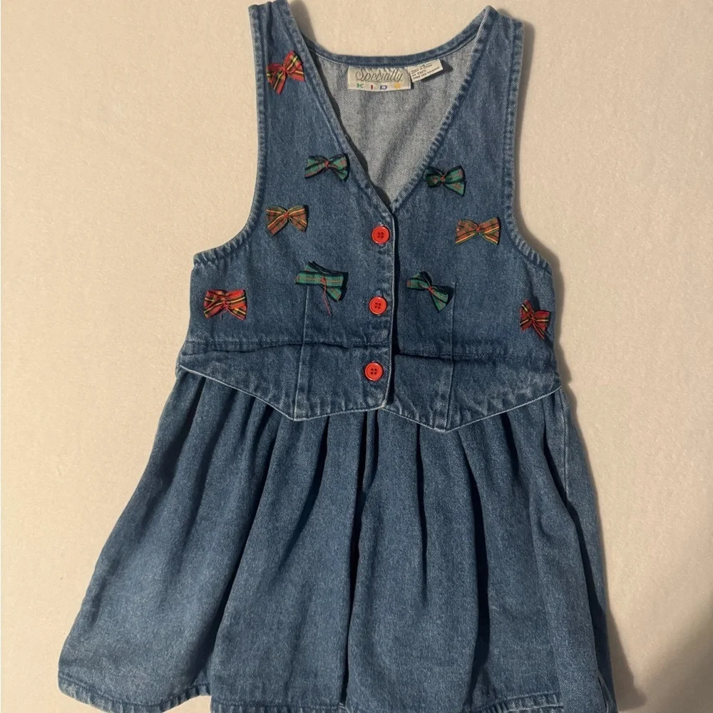 Vintage Specialty Kids Denim Dress with Vibrant Bow Details